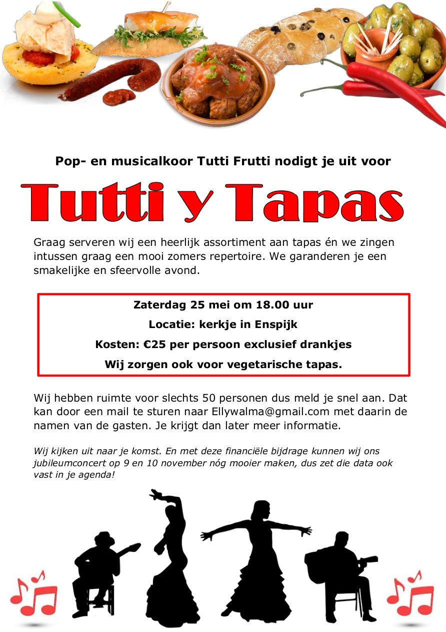 Flyer van de Tutti y Tapas voorstelling.